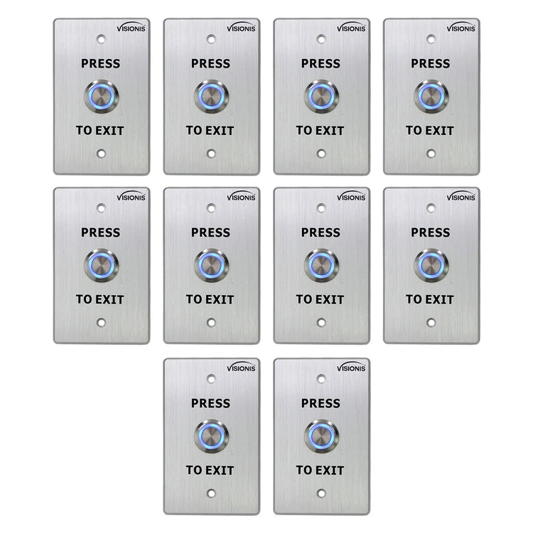 Pack of 10 waterproof push to exit buttons - Visionis VIS-7001 