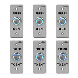 Pack of 6 push to exit buttons. Waterproof and stainess steel