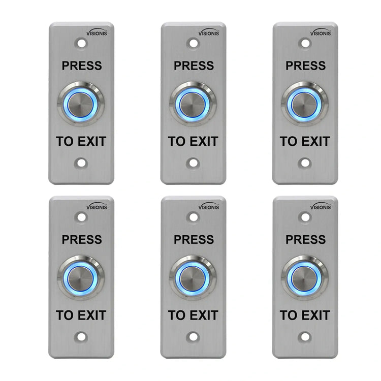 Pack of 6 push to exit buttons. Waterproof and stainess steel