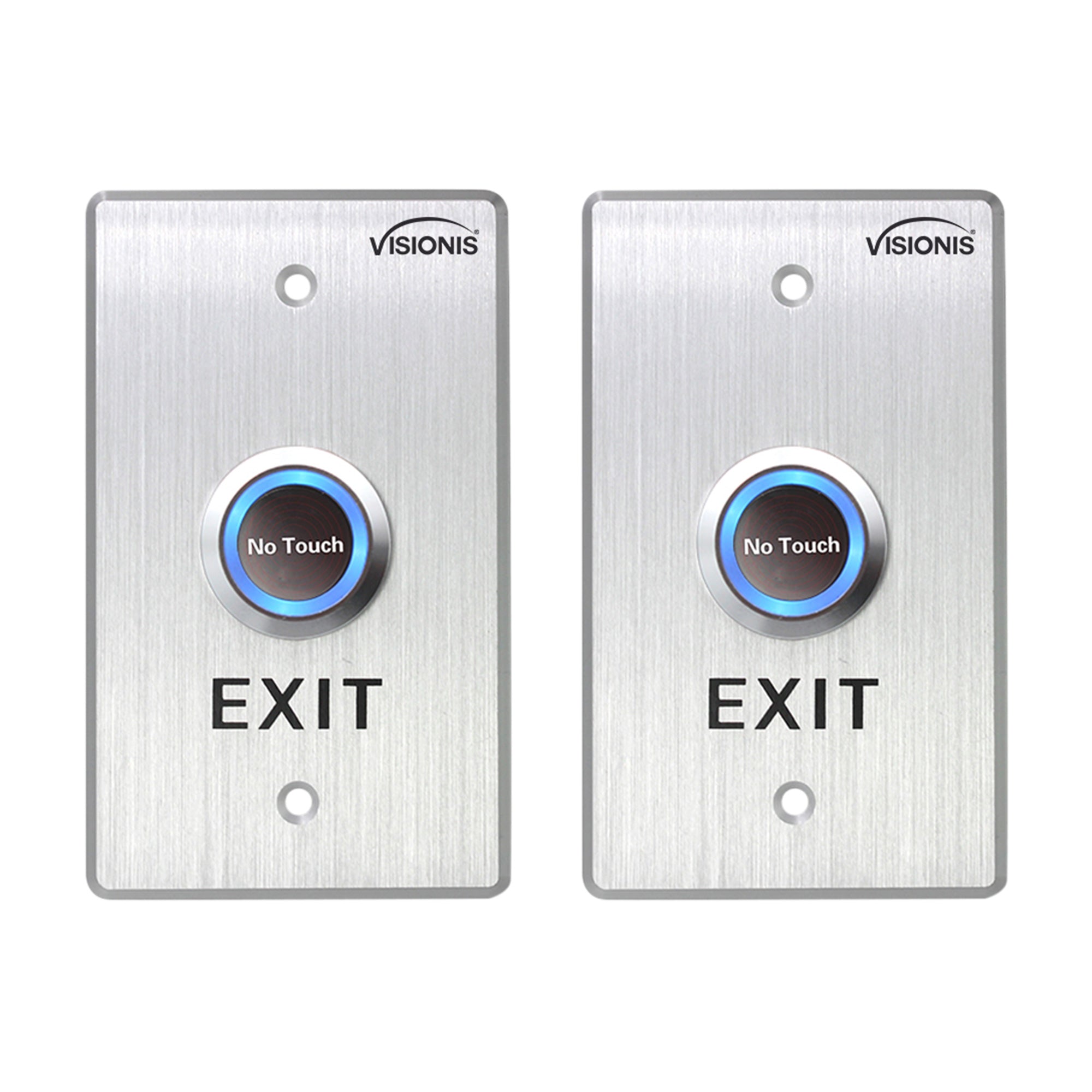 2 Pack No Touch Request To Exit Button VIS-7013. Indoor Stainless Steel With Timer Delay and LED Light. Standard Size. NC, COM And NO Outputs - FPC-7546 Visionis