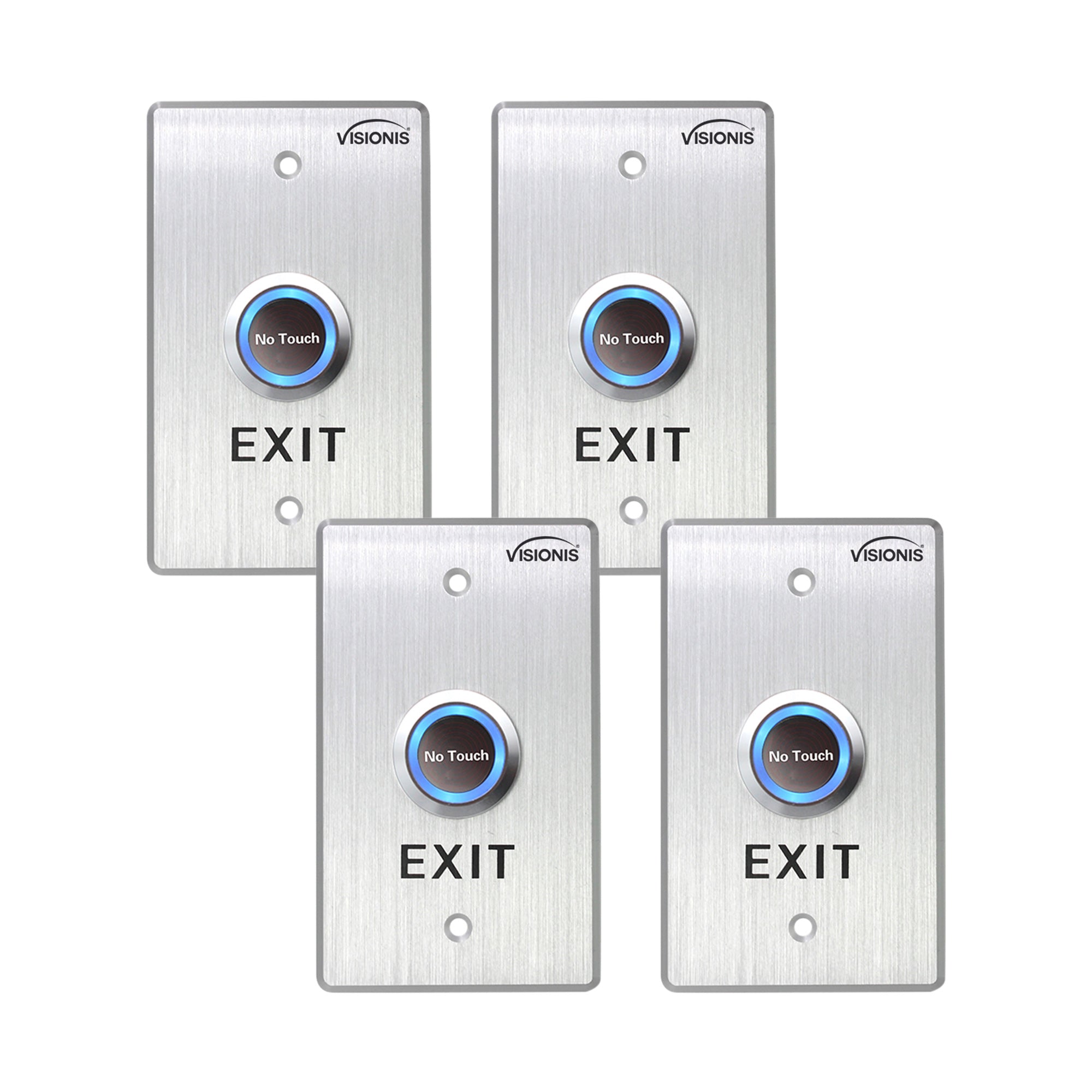 Visionis 4 Pack FPC-7547 VIS-7013 Indoor Stainless Steel No Touch Request To Exit Button With Time Delay Standard Size With LED Light NC COM And NO Outputs