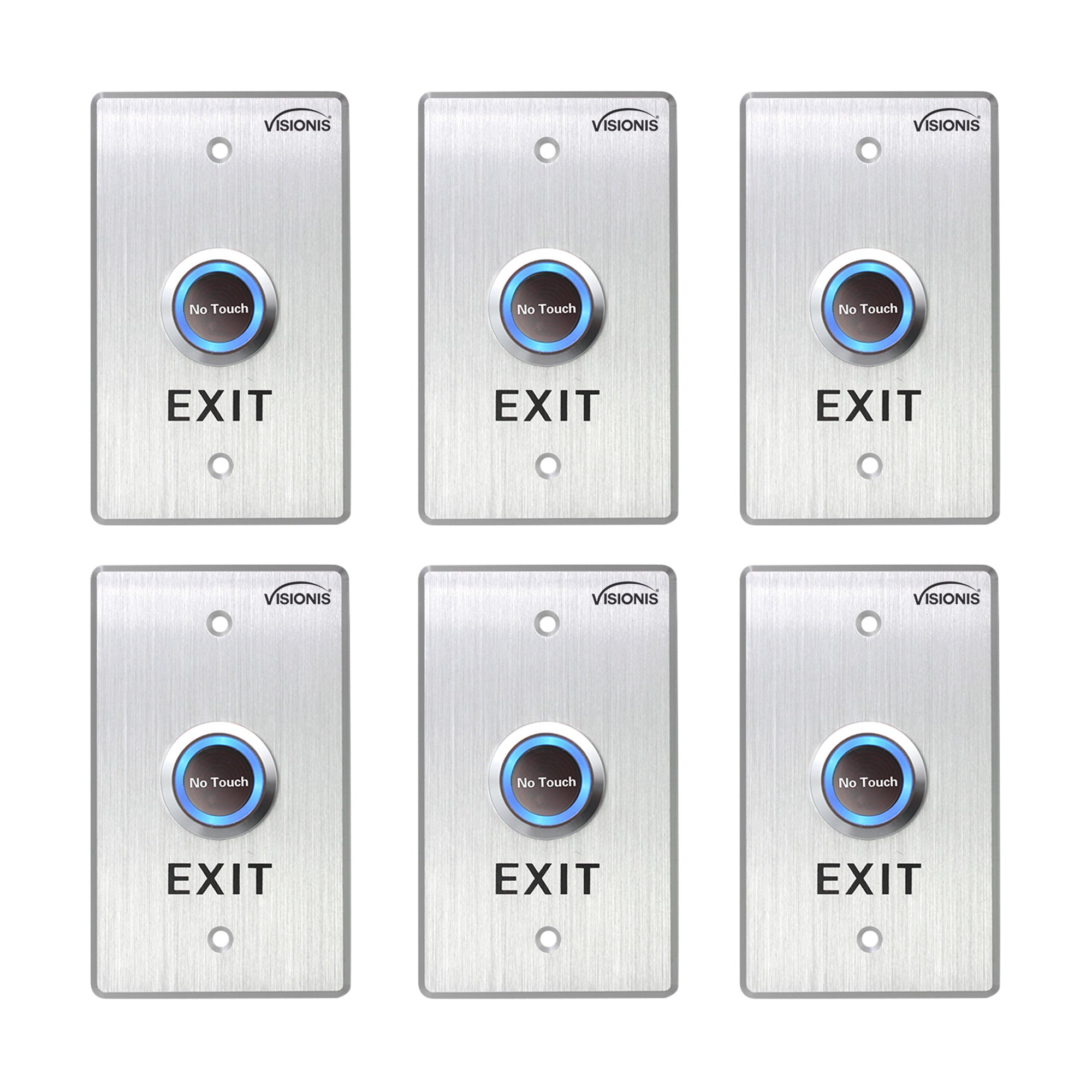 Visionis 6 Pack FPC-7548 VIS-7013 Indoor Stainless Steel No Touch Request To Exit Button With Time Delay Standard Size With LED Light NC COM And NO Outputs