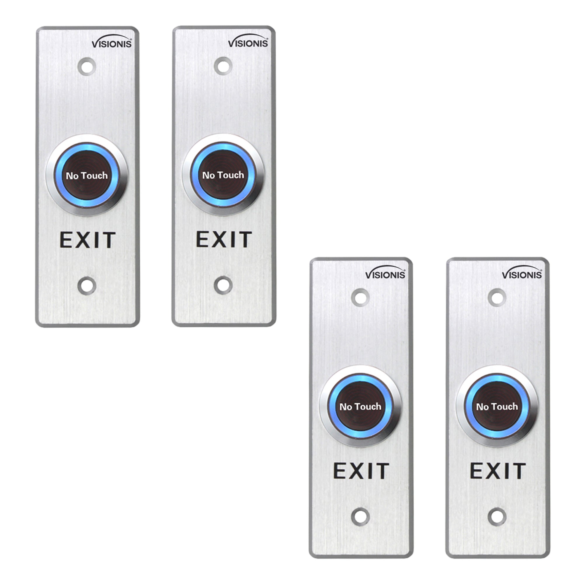 Visionis 4 Pack FPC-7562 VIS-7028 Indoor Stainless Steel No Touch Infrared Request To Exit Button With Time Delay Slim Size LED Light NC COM And NO Outputs