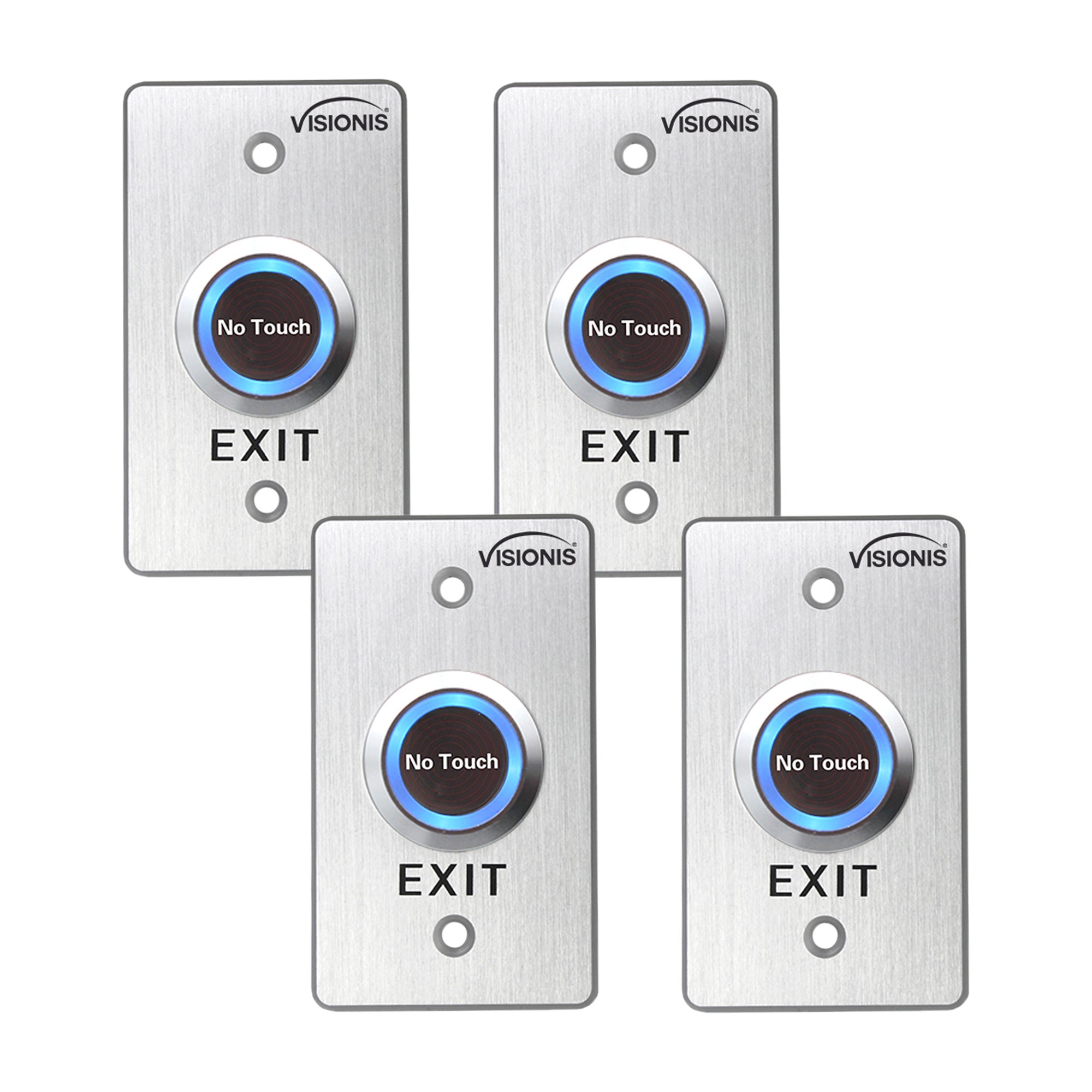 Visionis 4 Pack FPC-7567 VIS-7029 Indoor Stainless Steel No Touch Infrared Request To Exit Button With Time Delay Mid Size NO, COM And NC Outputs