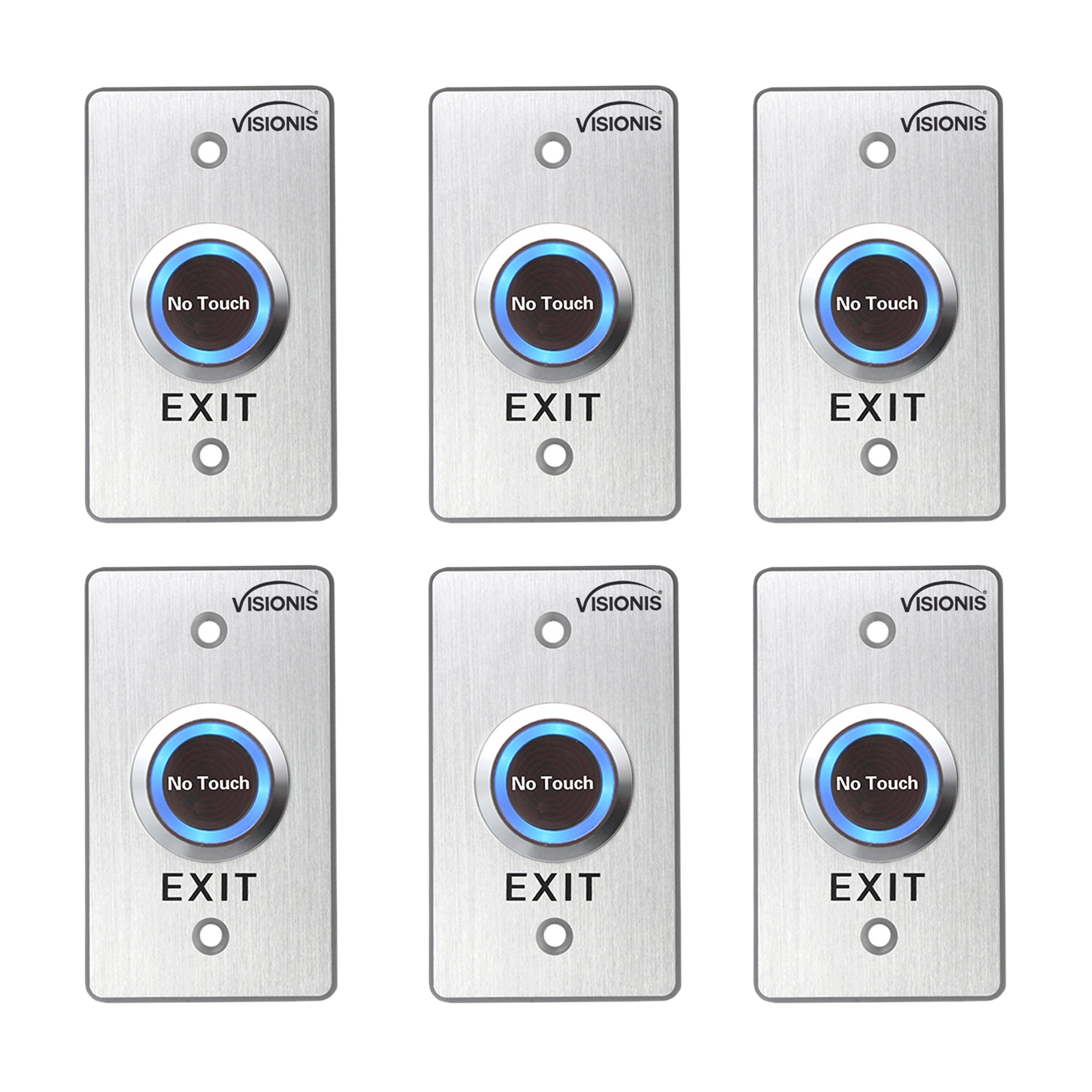 Visionis 6 Pack FPC-7568 VIS-7029 Indoor Stainless Steel No Touch Infrared Request To Exit Button With Time Delay Mid Size NO, COM And NC Outputs