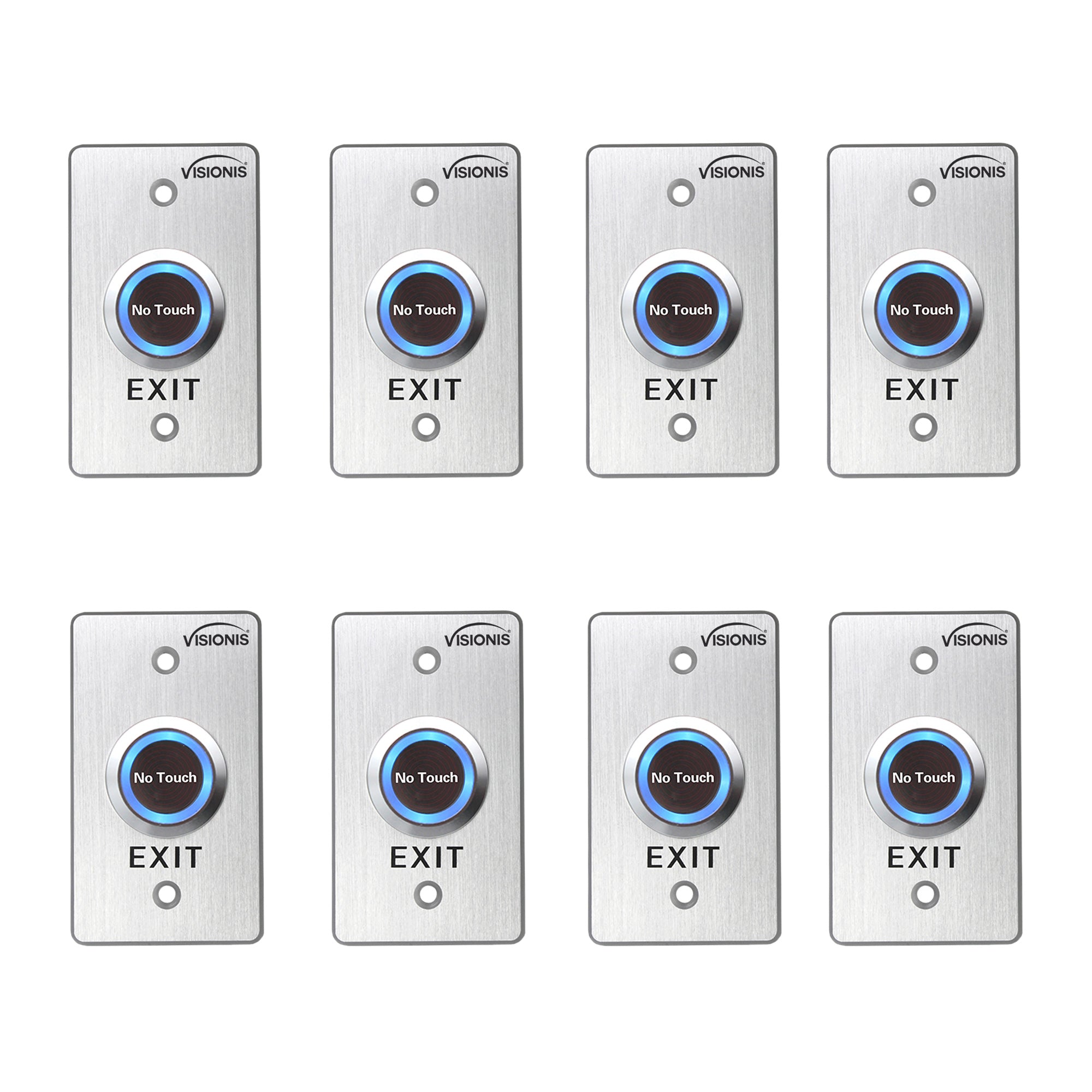 Visionis 8 Pack FPC-7569 VIS-7029 Indoor Stainless Steel No Touch Infrared Request To Exit Button With Time Delay Mid Size NO, COM And NC Outputs