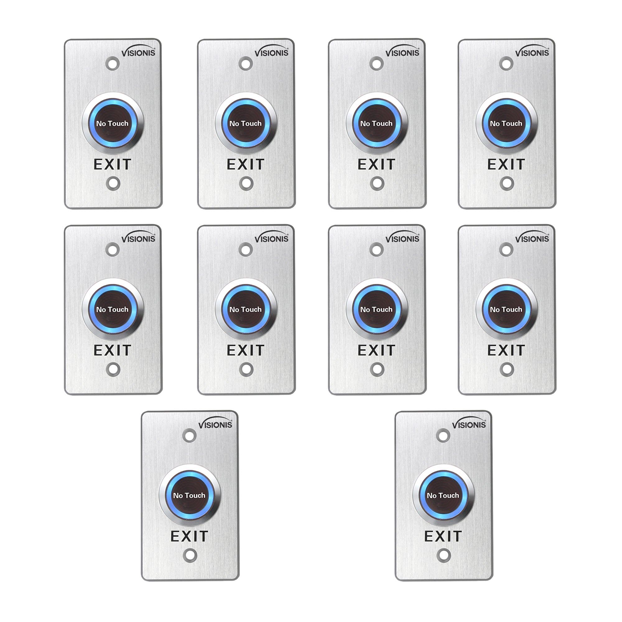 Visionis 10 Pack FPC-7570 VIS-7029 Indoor Stainless Steel No Touch Infrared Request To Exit Button With Time Delay Mid Size NO, COM And NC Outputs