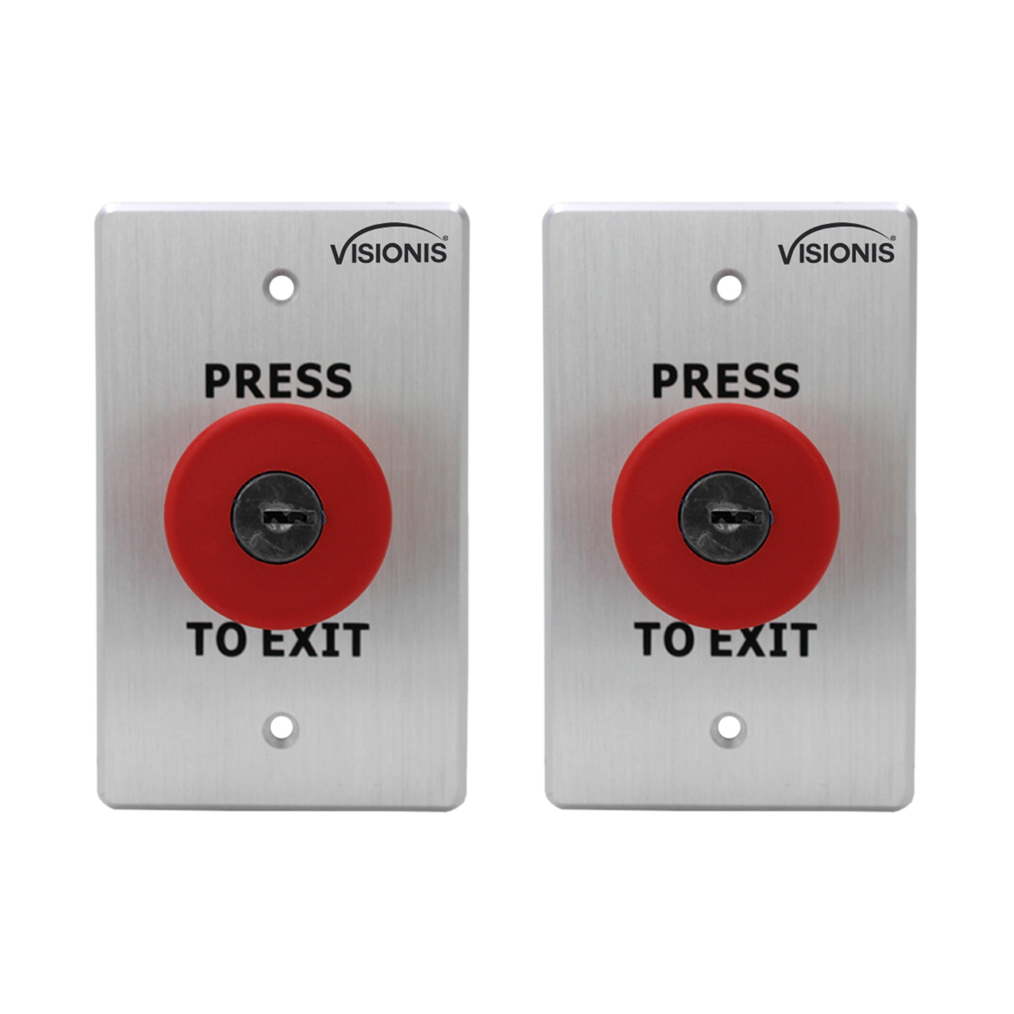 Visionis 2 Pack FPC-7571 VIS-7031 Indoor Big Red With Cylinder Key Request To Push To Exit Button For Door Access Control With NC COM And NO Outputs