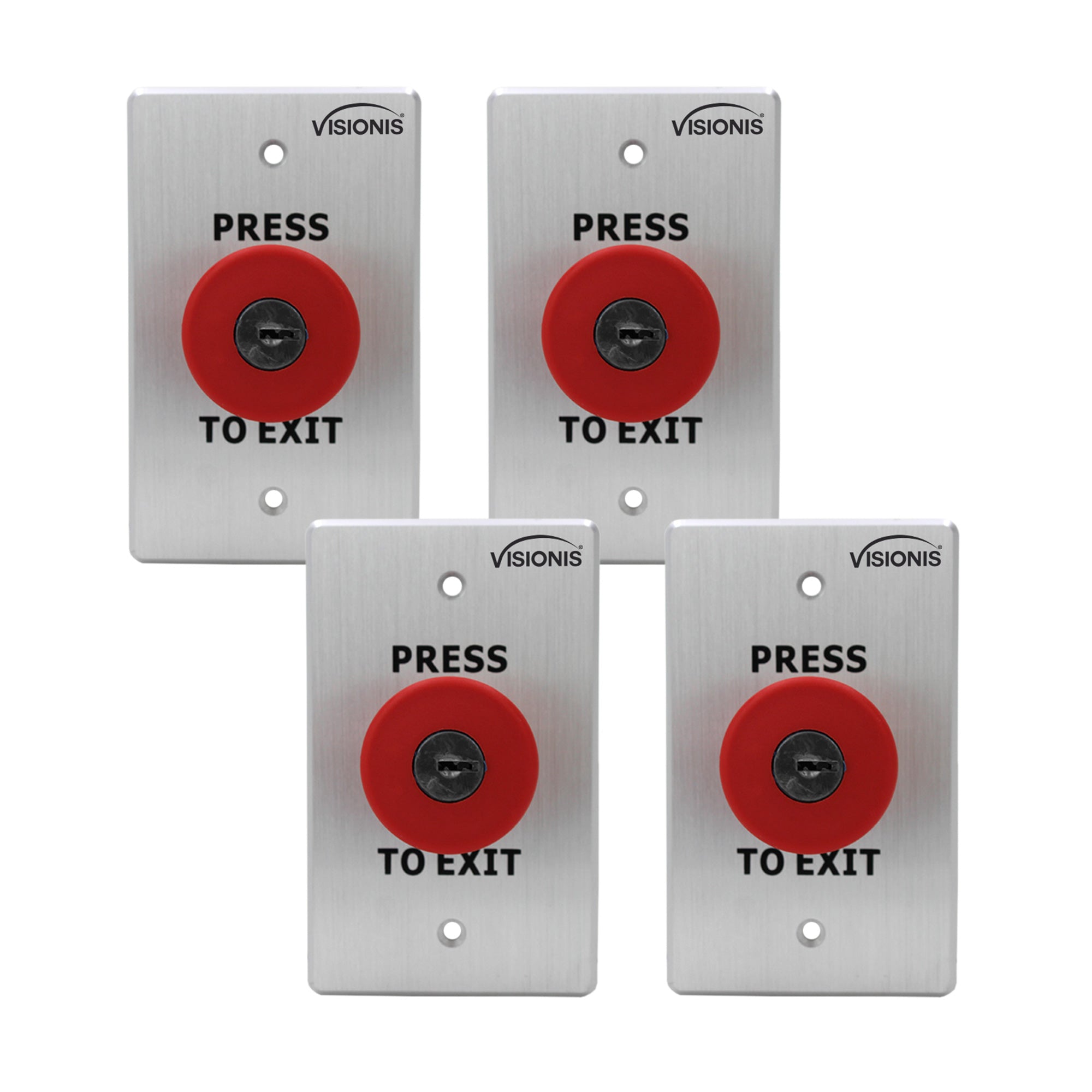 Visionis 4 Pack FPC-7572 VIS-7031 Indoor Big Red With Cylinder Key Request To Push To Exit Button For Door Access Control With NC COM And NO Outputs