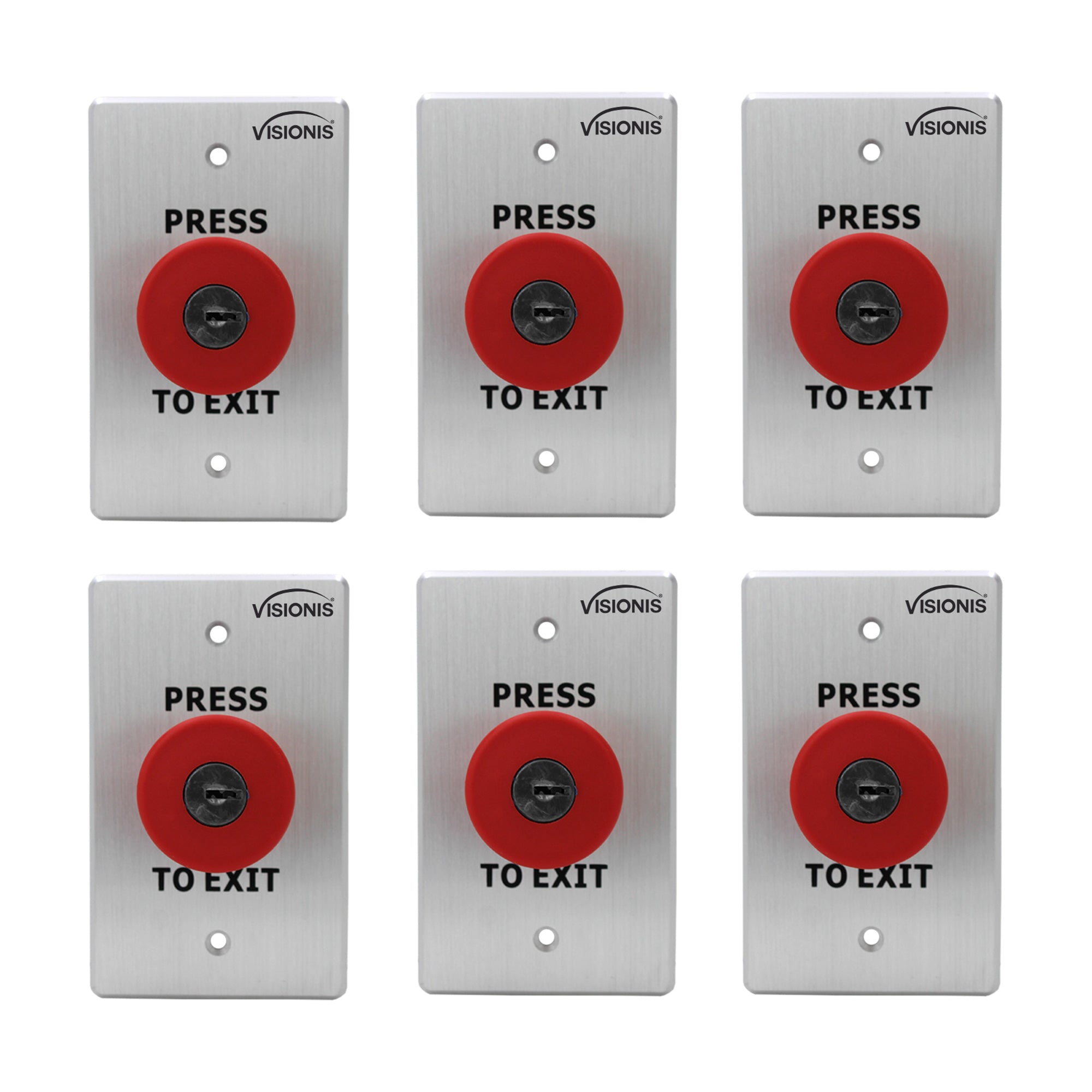 Visionis 6 Pack FPC-7573 VIS-7031 Indoor Big Red With Cylinder Key Request To Push To Exit Button For Door Access Control With NC COM And NO Outputs