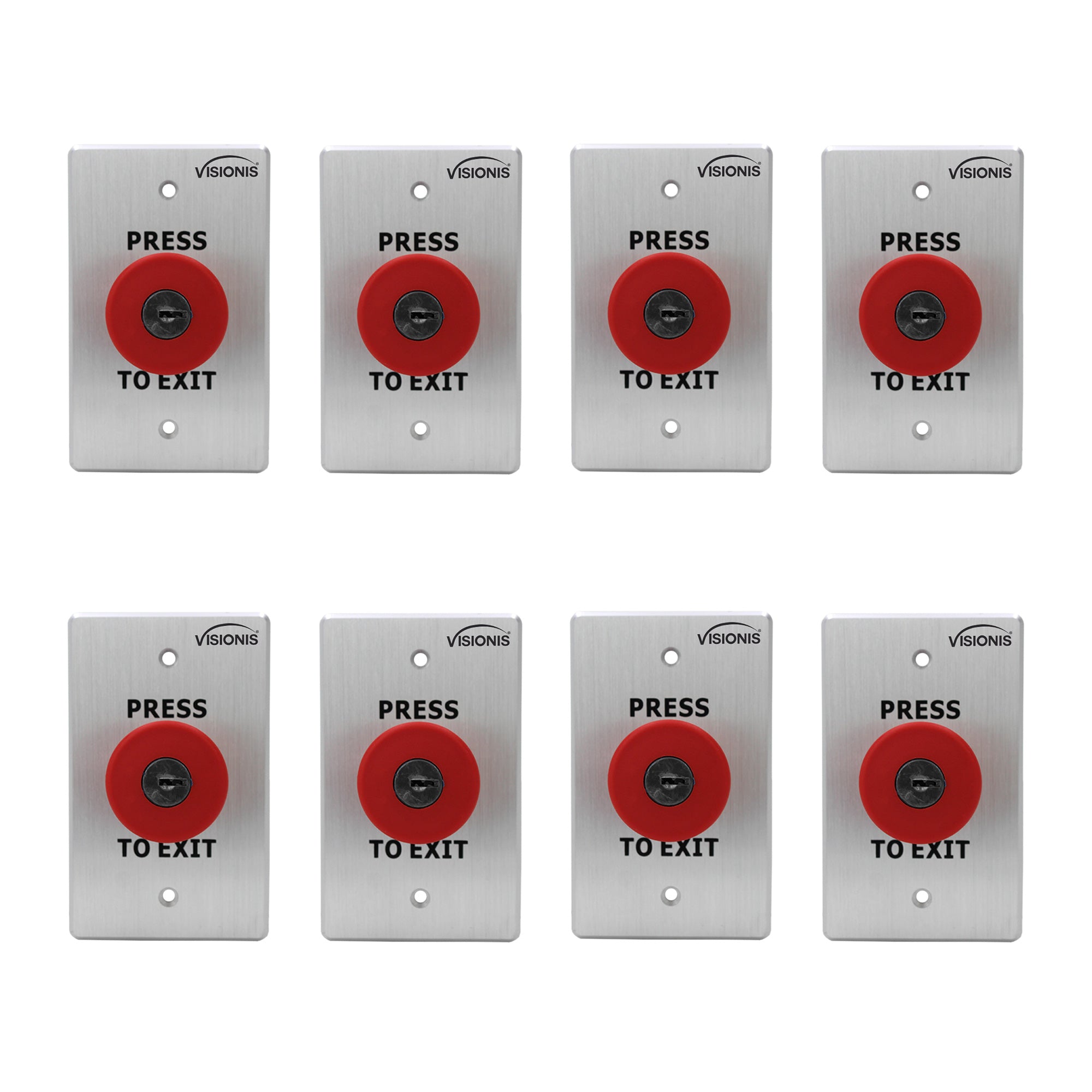 Visionis 8 Pack FPC-7574 VIS-7031 Indoor Big Red With Cylinder Key Request To Push To Exit Button For Door Access Control With NC COM And NO Outputs