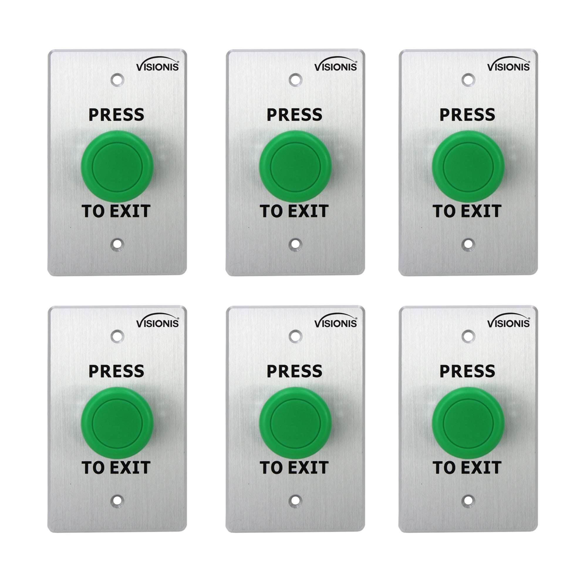 Visionis 6 Pack FPC-7578 VIS-7032 Indoor Big Green Request To Push To Exit Button For Door Access Control With NC COM And NO Outputs