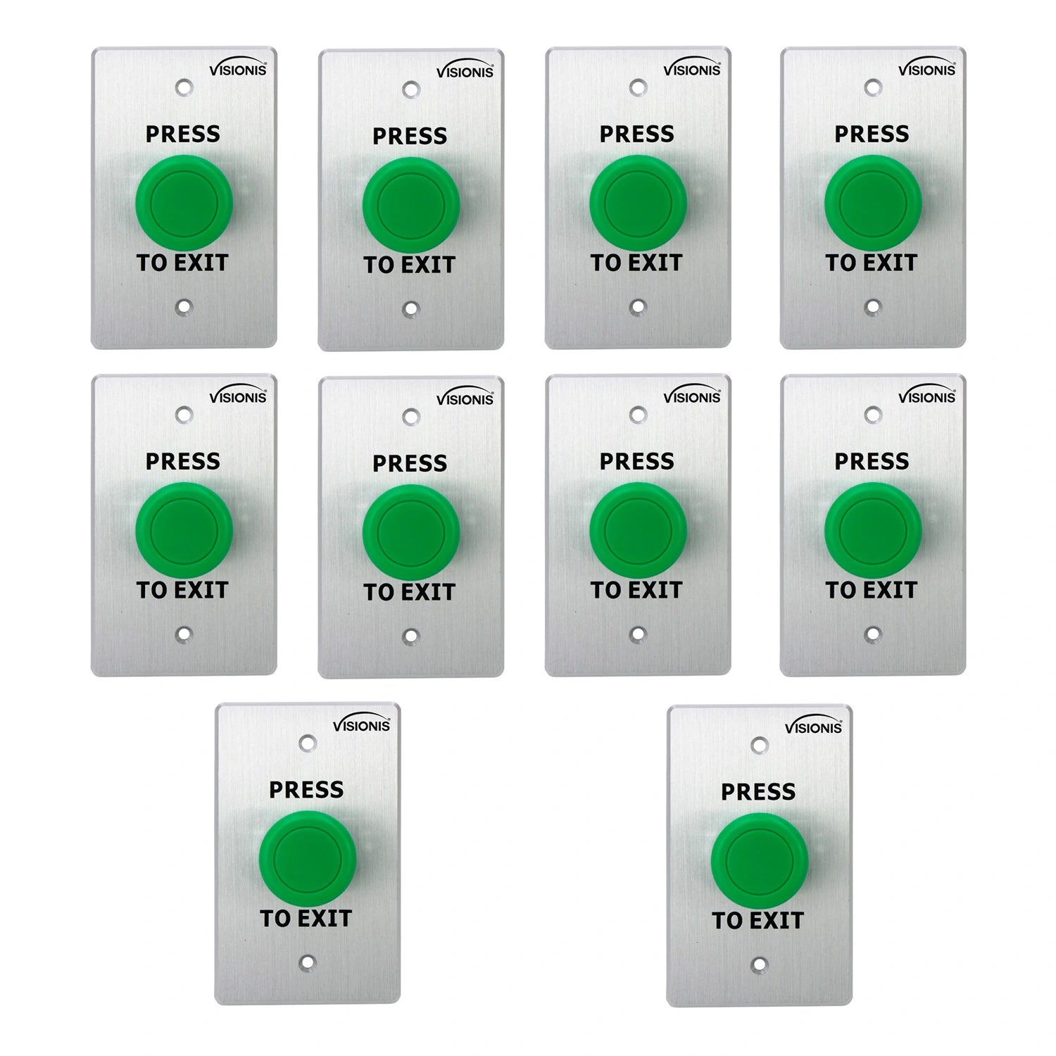 Pack of 10 green request to exit button for door access control VIS-7032 Visionis