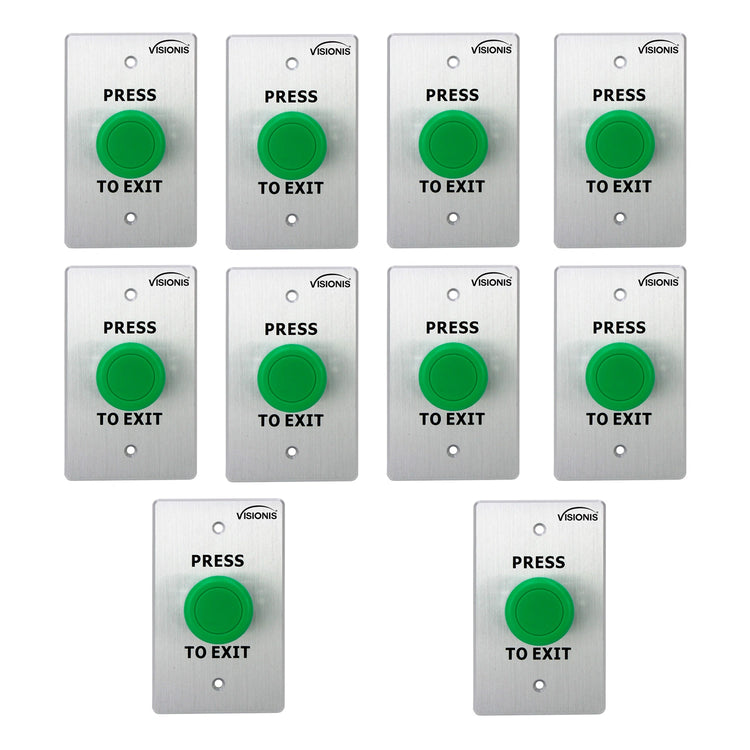 Pack of 10 green request to exit button for door access control VIS-7032 Visionis