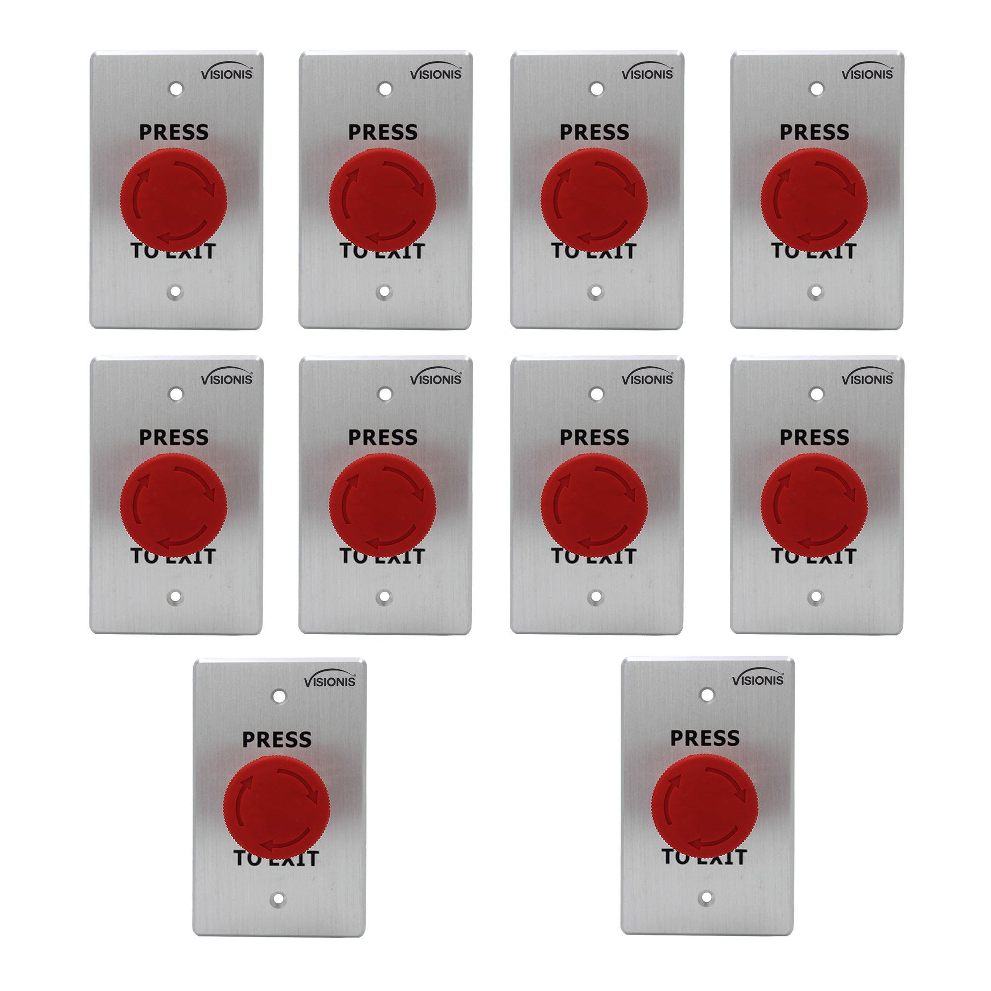 Visionis 10 Pack FPC-7585 VIS-7033 Indoor Big Red Request To Push To Exit Button For Door Access Control With NC COM And NO Outputs