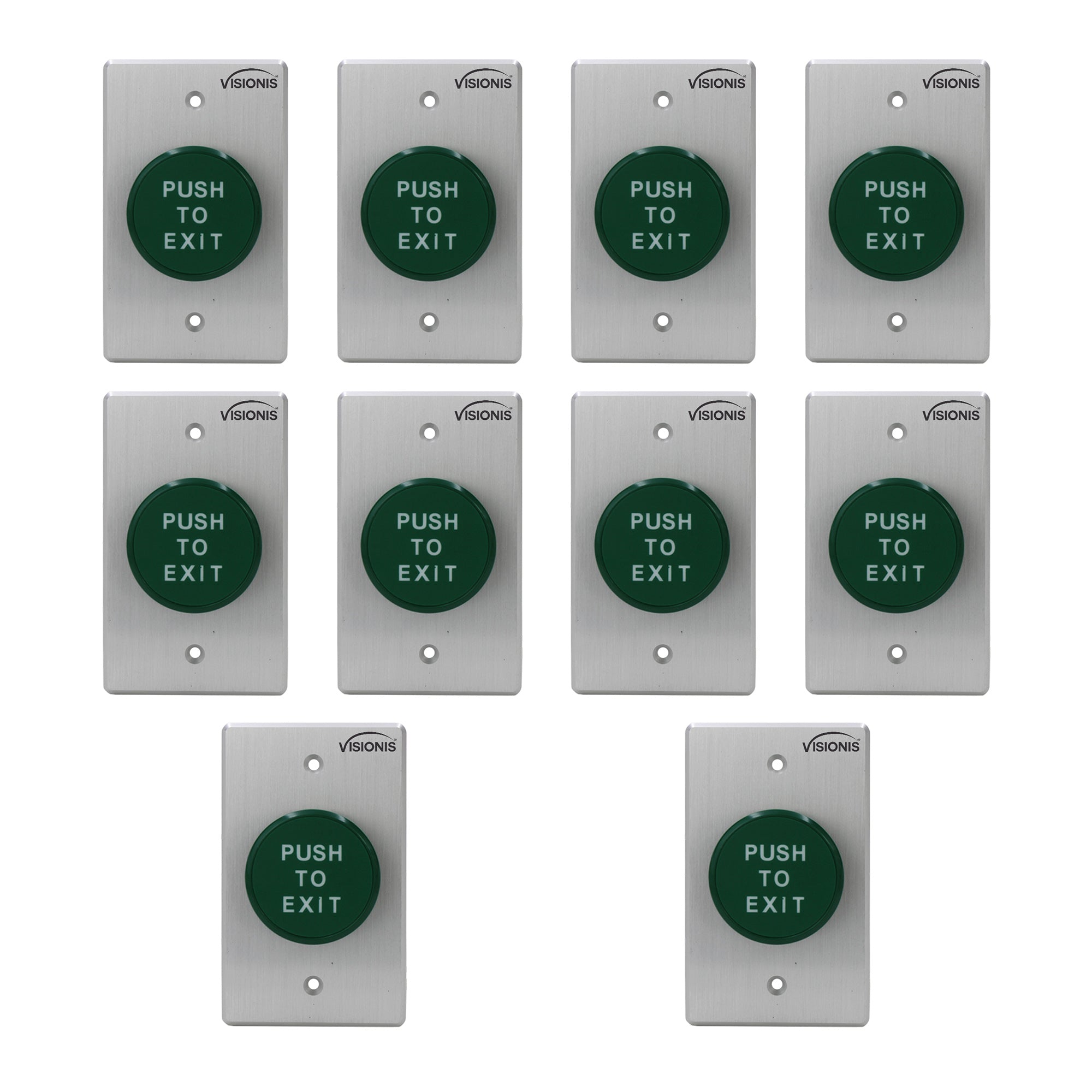 Visionis 10 Pack FPC-7590 VIS-7034 Indoor Big Round Green Request to Push to Exit Button for Door Access Control with NC COM and NO Outputs