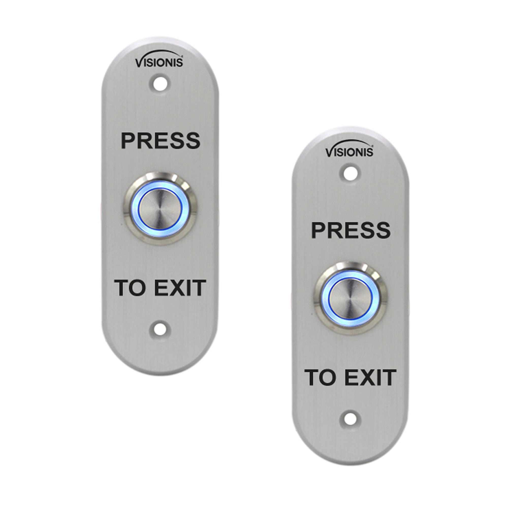 2 Pack Request to Exit Button for Door Access Control VIS-7036. Indoor + Outdoor Waterproof Rated IP65 Stainless Steel Door Bell Type Round Oval Shape. LED Light. NC, COM and NO Outputs - FPC-7596