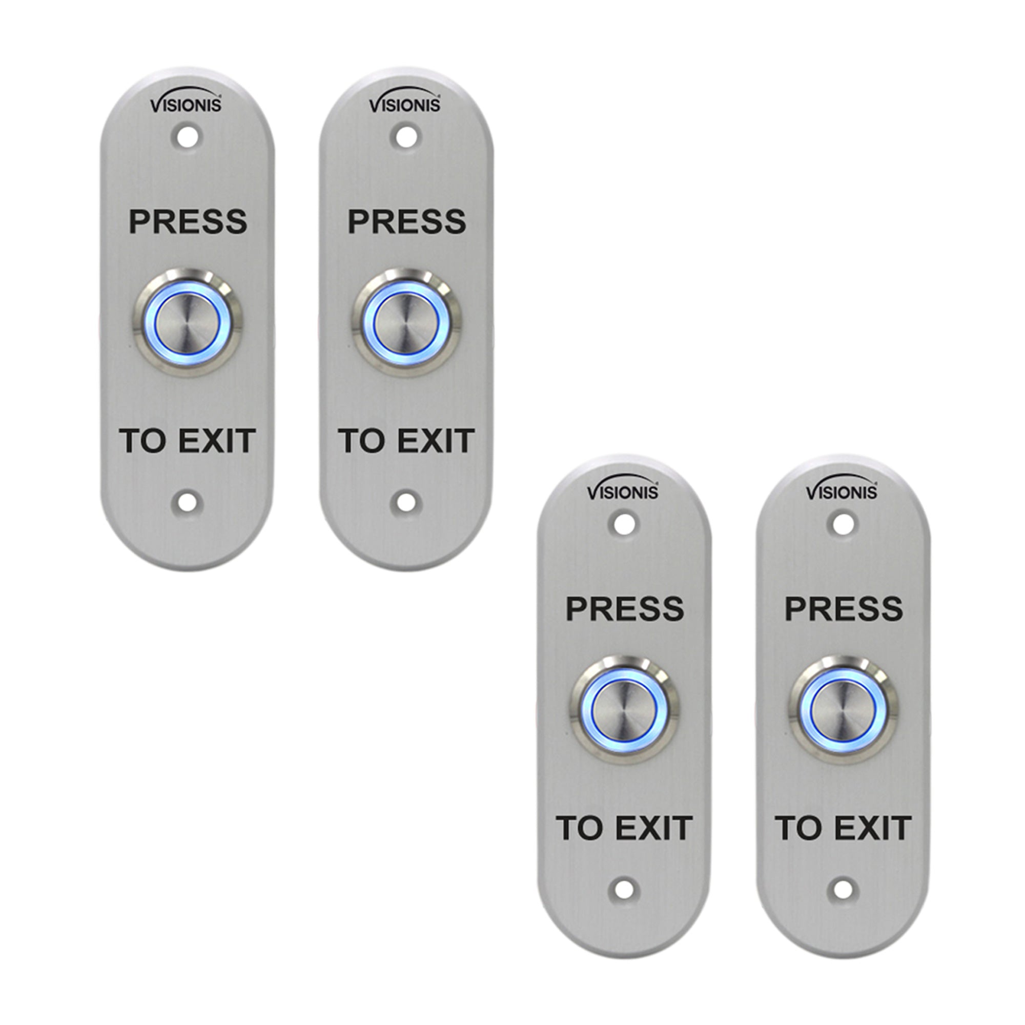 Visionis 4 Pack FPC-7597 VIS-7036 Indoor + Outdoor Weather and Waterproof Rated IP65 Stainless Steel Door Bell Type Round Request to Exit Button Oval Shape for Door Access Control with LED Light + NC COM and NO Outputs