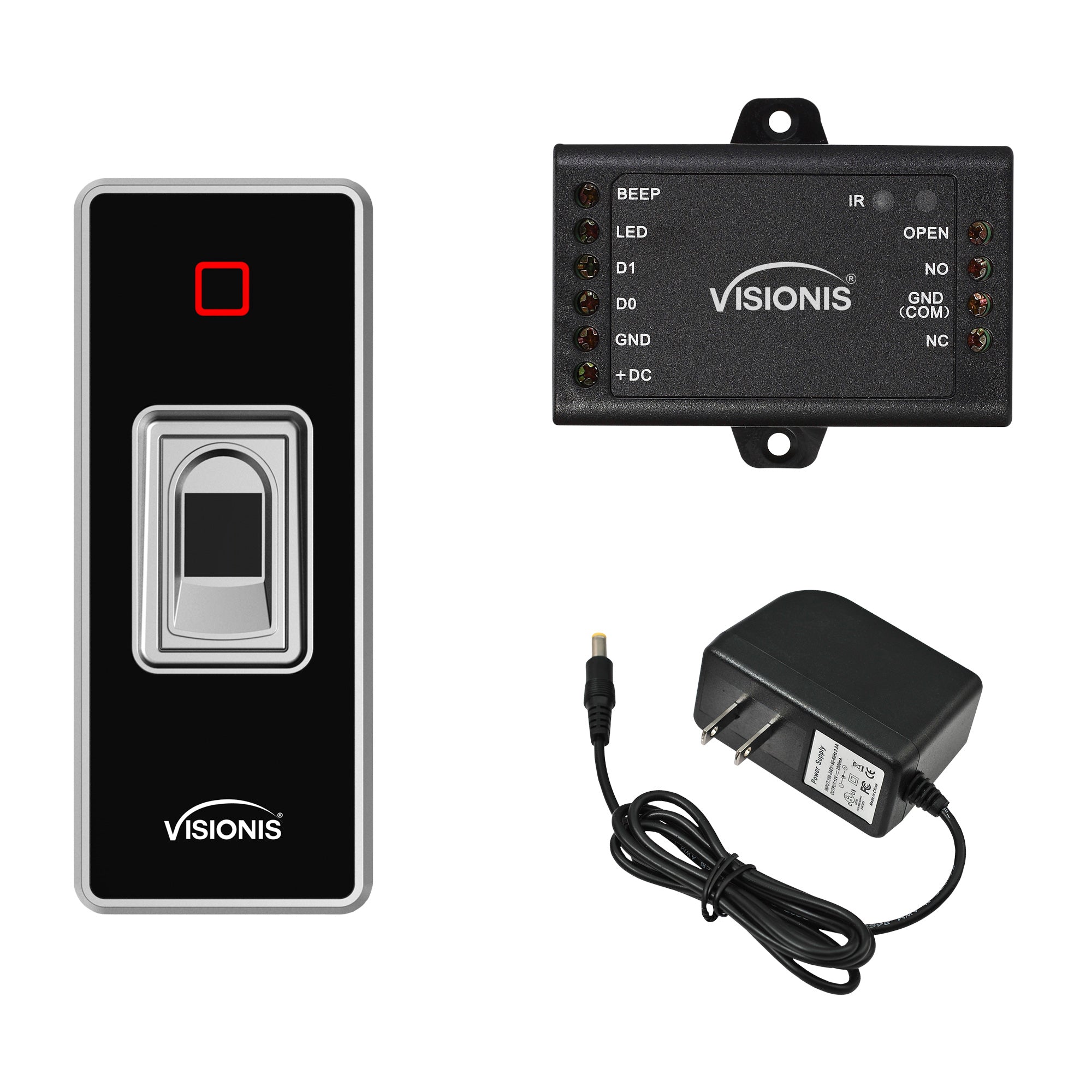 FPC-7753 VIS-3024 Indoor + Outdoor Rated IP68 Access Control Biometric Fingerprint Reader Standalone with Mini Controller + Wiegand 26 + 1000 EM Cards or Fingerprints, Power Supply Included