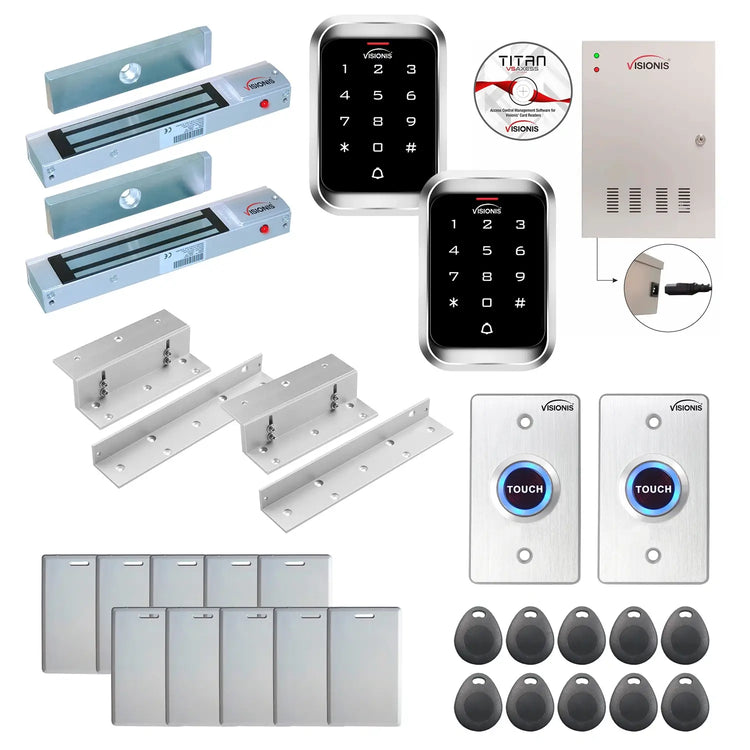 Access control systems for business with 300 lbs Magnetic Door Locks, Software, push to exit button and controller - FPC-7920
