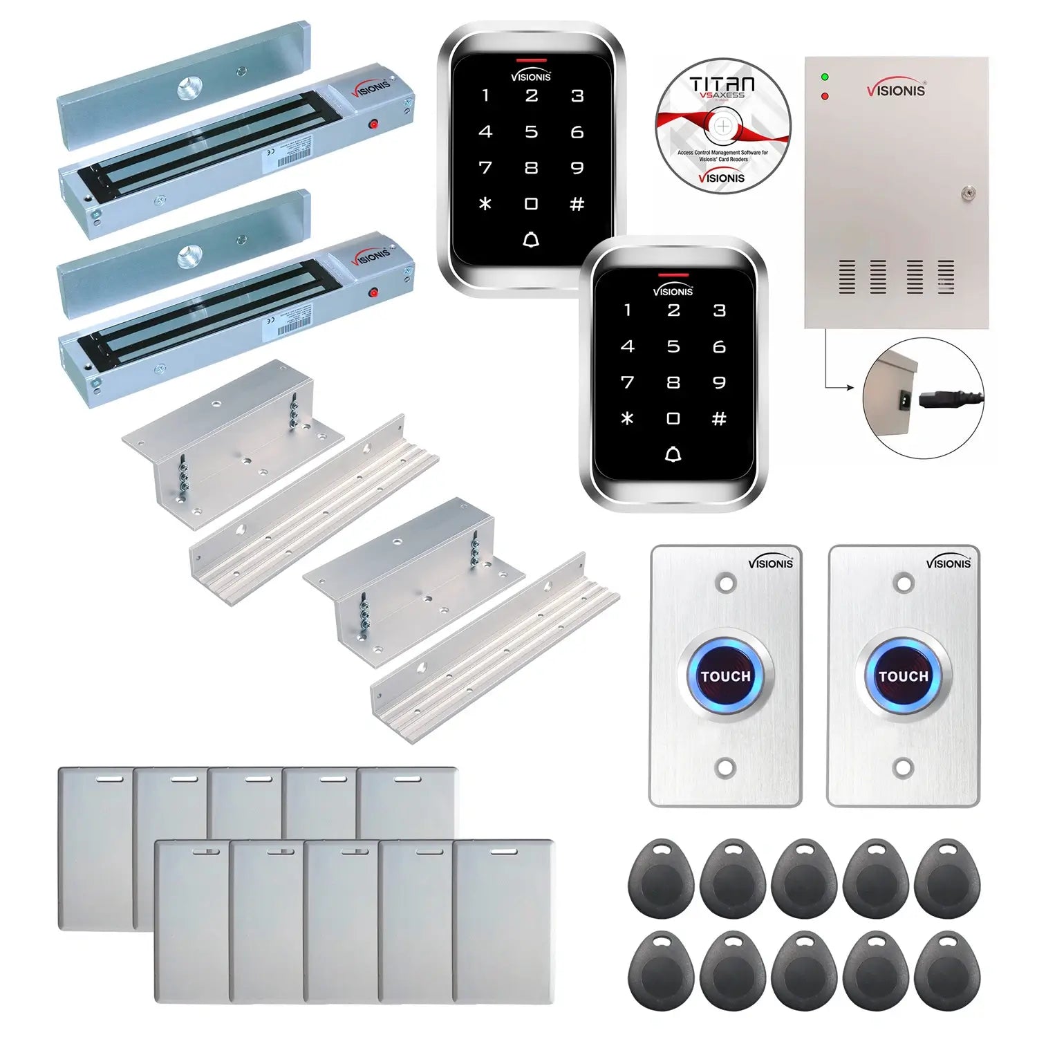 Access control systems for business with 600 lbs Magnetic Door Locks, Software, push to exit button and controller - FPC-7921