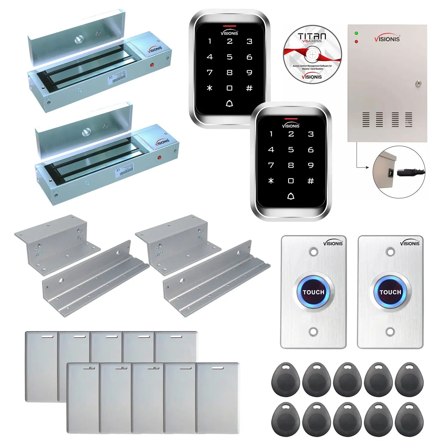 Access control systems for business with 1200 lbs Magnetic Door Locks, Software, push to exit button and controller - FPC-7922