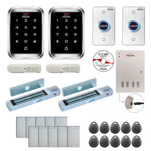 Office access control system with 300 lbs Magnetic Door Locks, Software, push to exit button and controller - FPC-7923