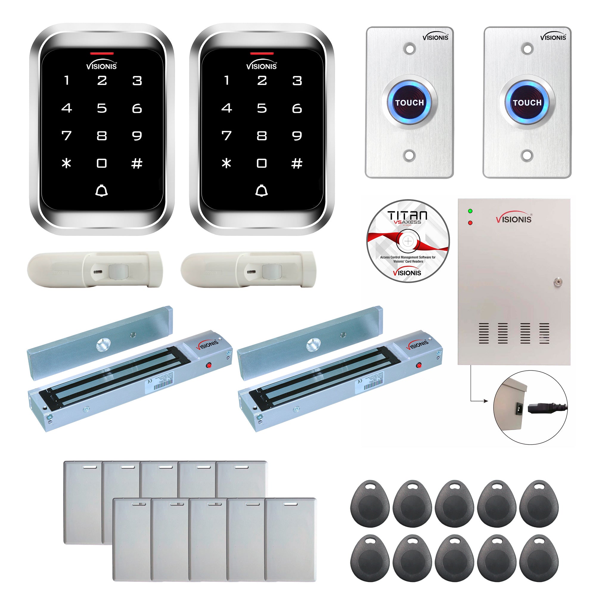 FPC-7924 2 Doors Access Control Electromagnetic Lock For Outswinging Door 600lbs TCP/IP Wiegand Controller Box, Outdoor Weatherproof Keypad/Reader, EM Cards Compatible, Software Included, 20000 Users