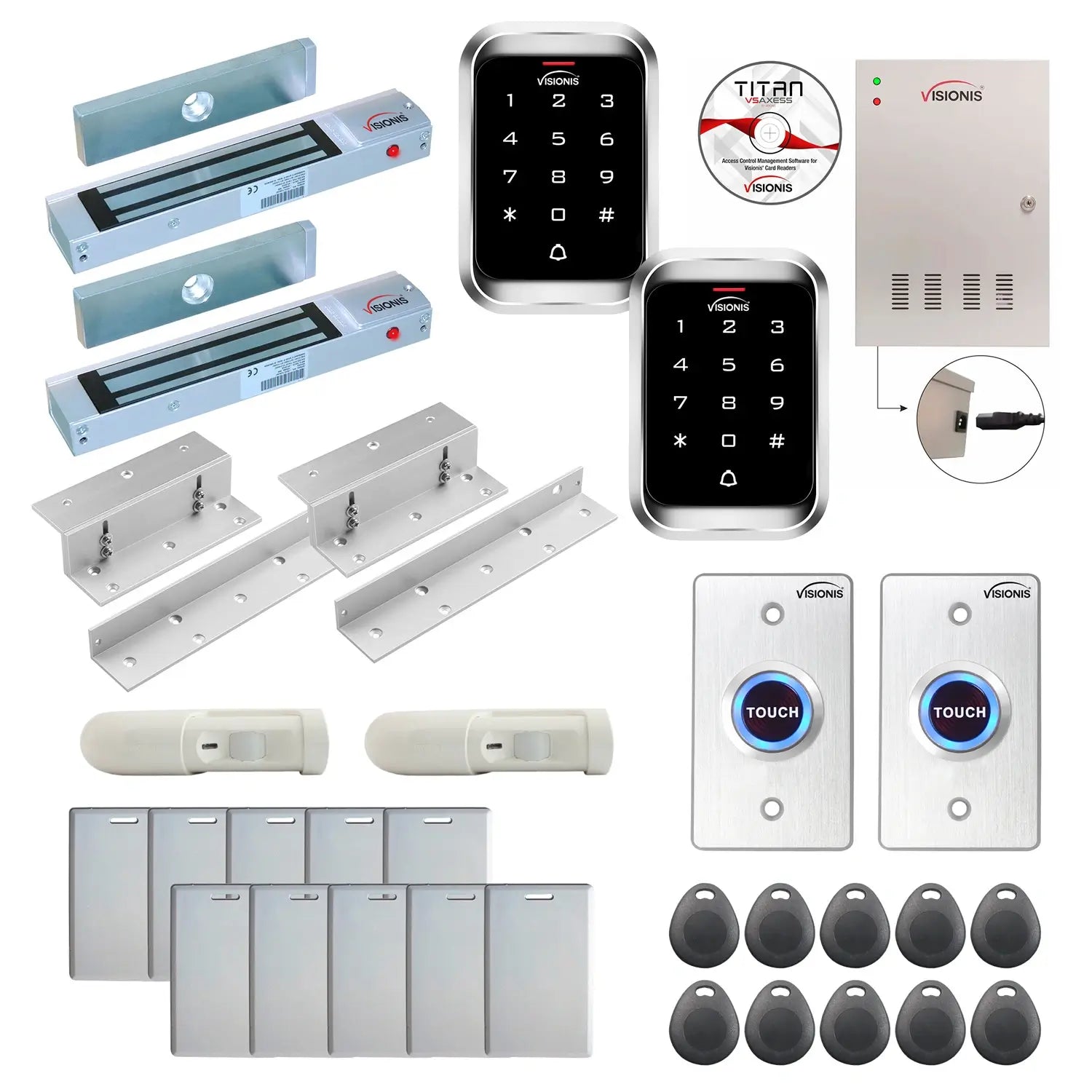 Office access control system with 300 lbs Magnetic Door Locks, Software, push to exit button and controller - FPC-7926