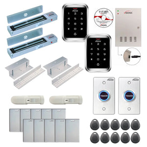 Office access control system with 600 lbs Magnetic Door Locks, Software, push to exit button and controller - FPC-7927