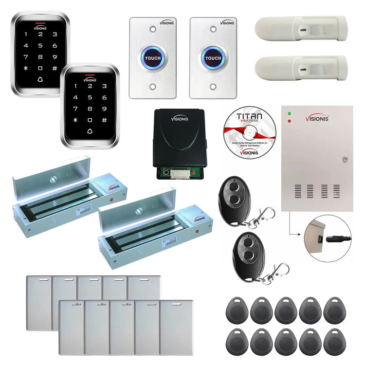 Office access control system with 1200 lbs Magnetic Door Locks, Software, push to exit button and controller - FPC-7931