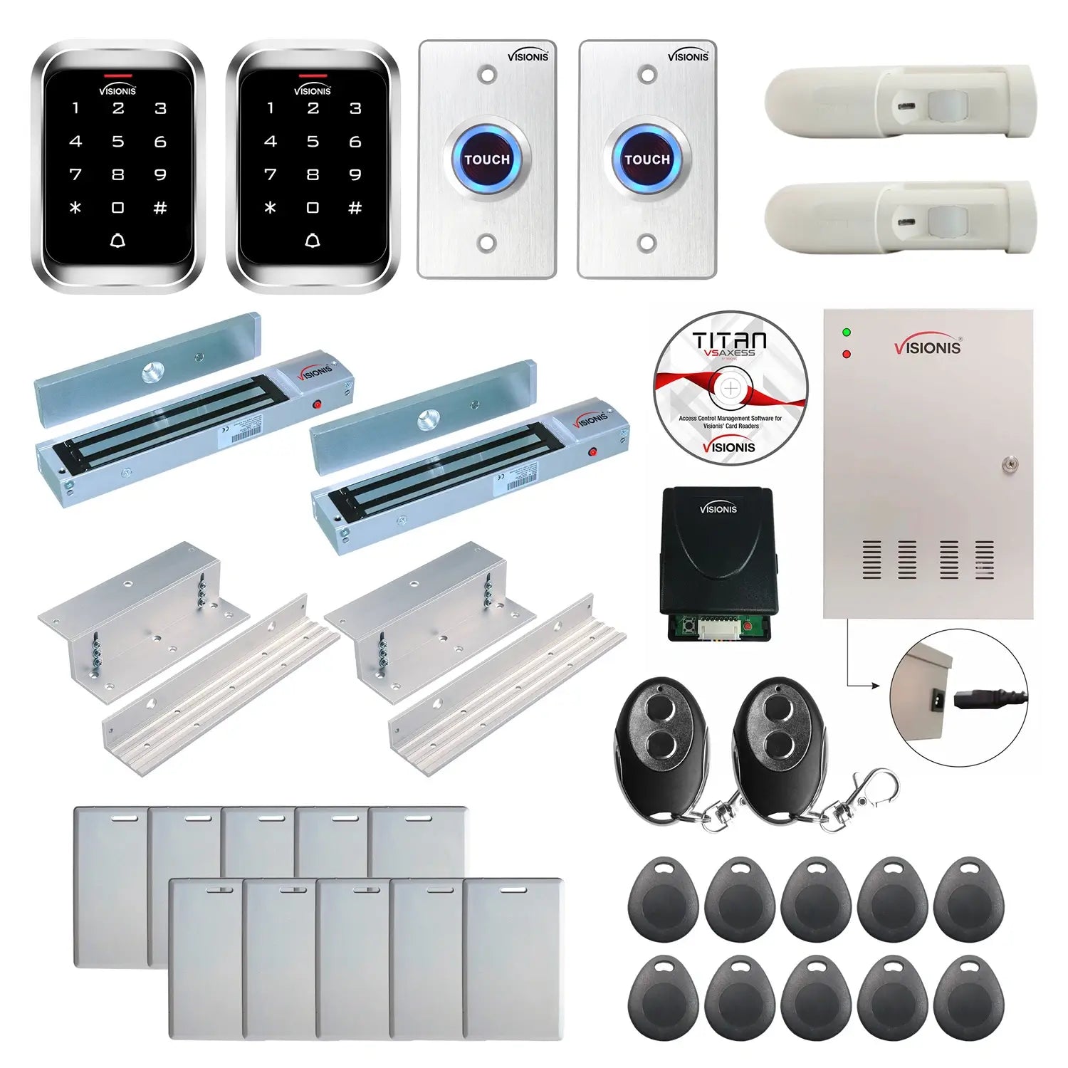 Office access control system with 600 lbs Magnetic Door Locks, Software, push to exit button and controller - FPC-7933
