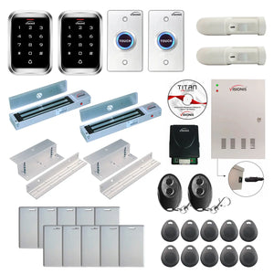 Office access control system with 600 lbs Magnetic Door Locks, Software, push to exit button and controller - FPC-7933