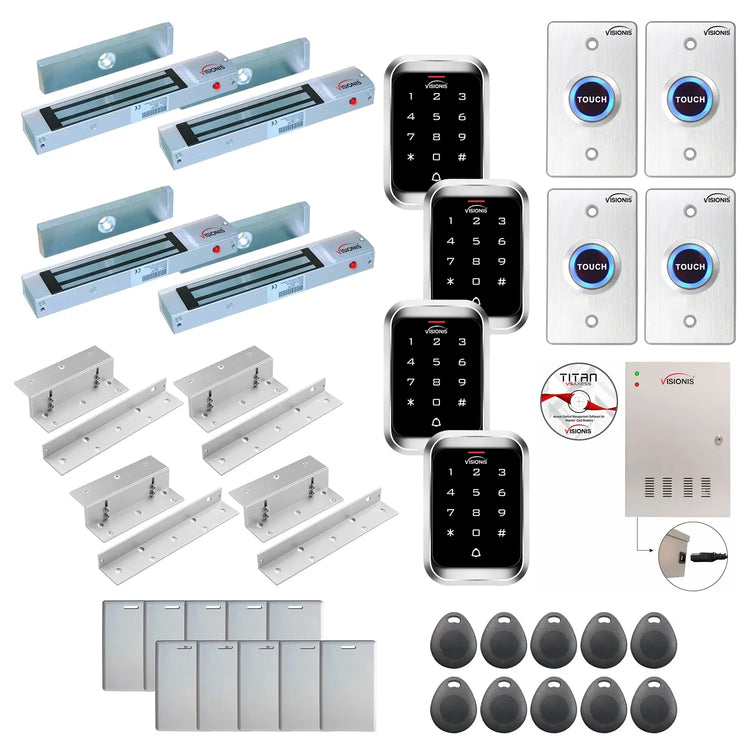 Office access control system with 300 lbs Magnetic Door Locks, Software, push to exit button and controller - FPC-7944