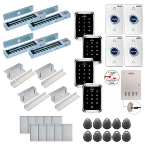 Office access control system with 600 lbs Magnetic Door Locks, Software, push to exit button and controller - FPC-7945