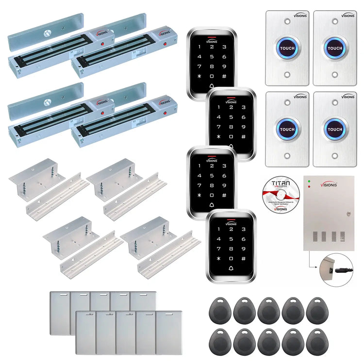 Office access control system with 600 lbs Magnetic Door Locks, Software, push to exit button and controller - FPC-7945