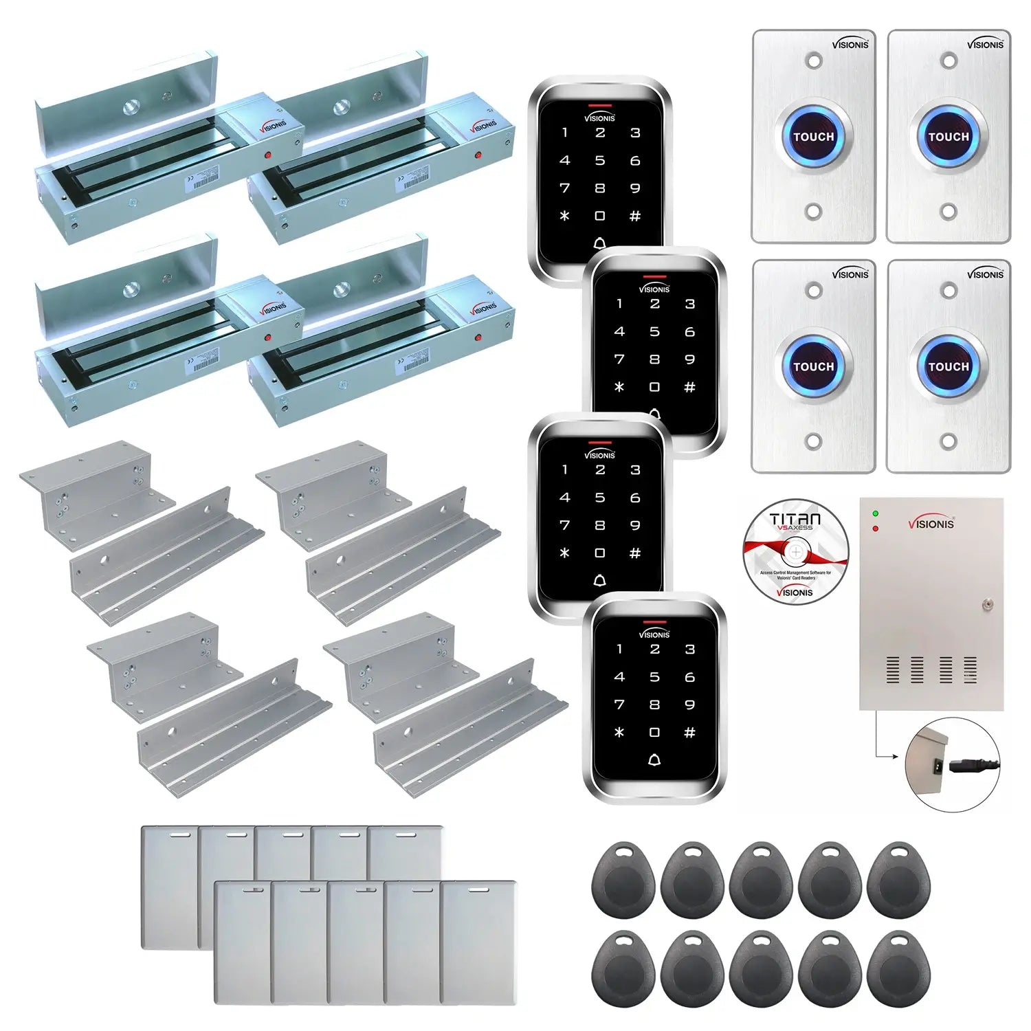Office access control system with 1200 lbs Magnetic Door Locks, Software, push to exit button and controller - FPC-7946