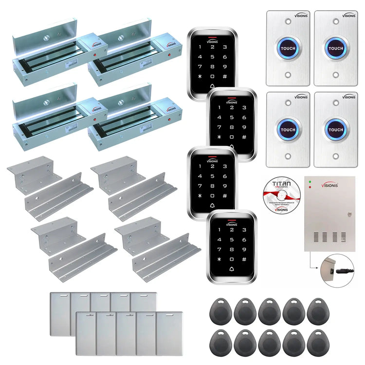 Office access control system with 1200 lbs Magnetic Door Locks, Software, push to exit button and controller - FPC-7946