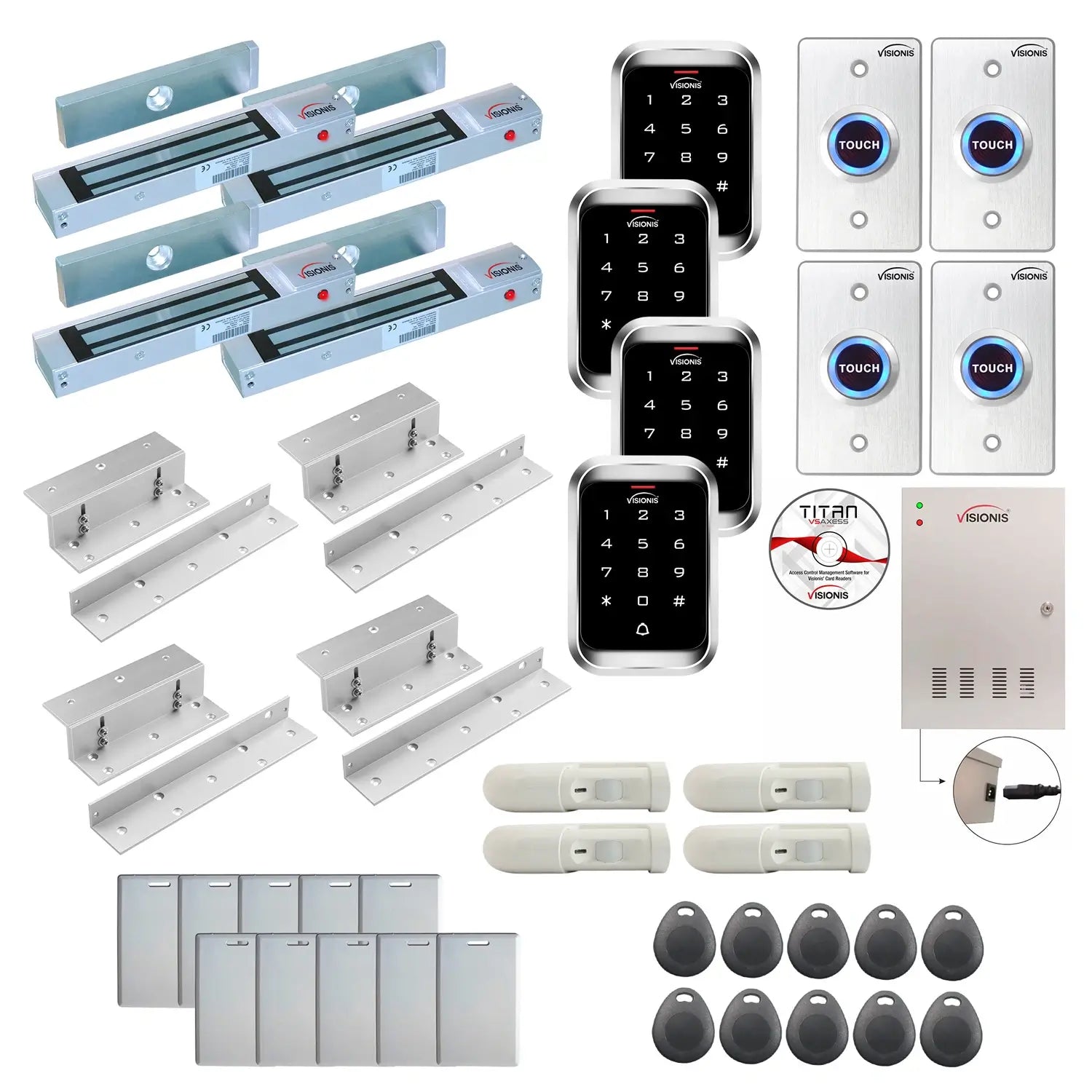 Office access control system with 300 lbs Magnetic Door Locks, Software, push to exit button and controller - FPC-7950