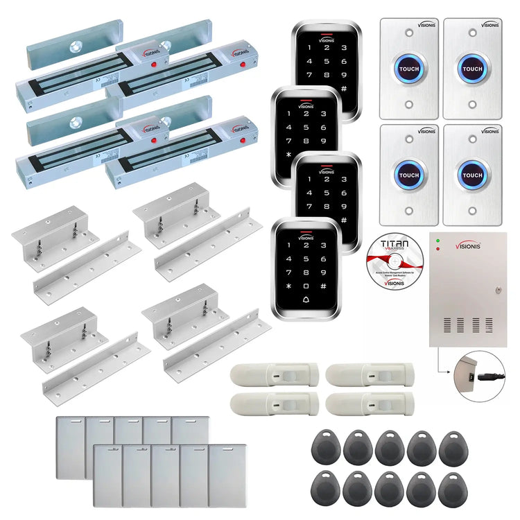 Office access control system with 300 lbs Magnetic Door Locks, Software, push to exit button and controller - FPC-7950