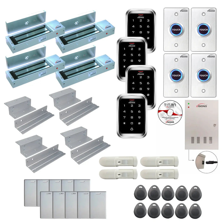Office access control system with 1200 lbs Magnetic Door Locks, Software, push to exit button and controller - FPC-7952