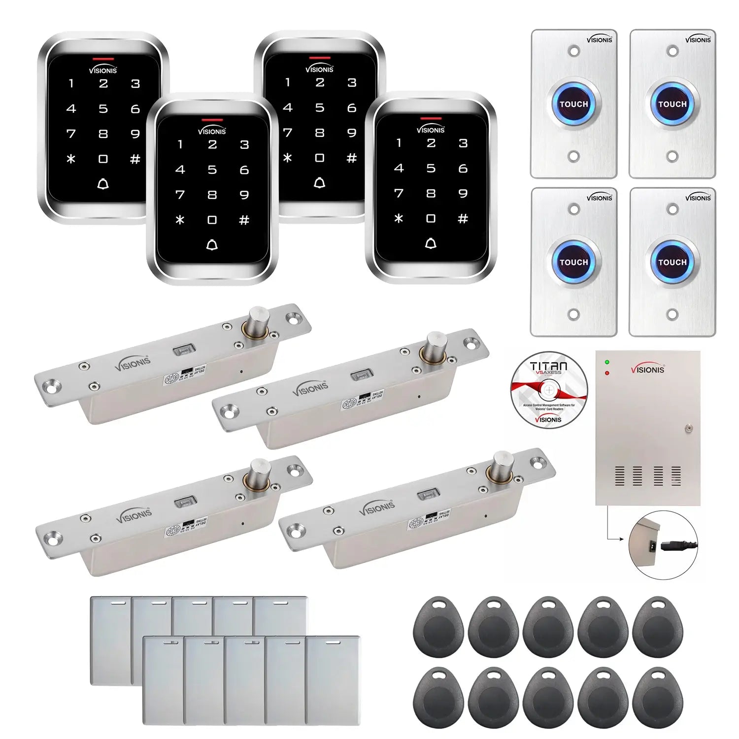 Badge access control system with Electric Bolt Lock, Software, push to exit button and controller - FPC-7953