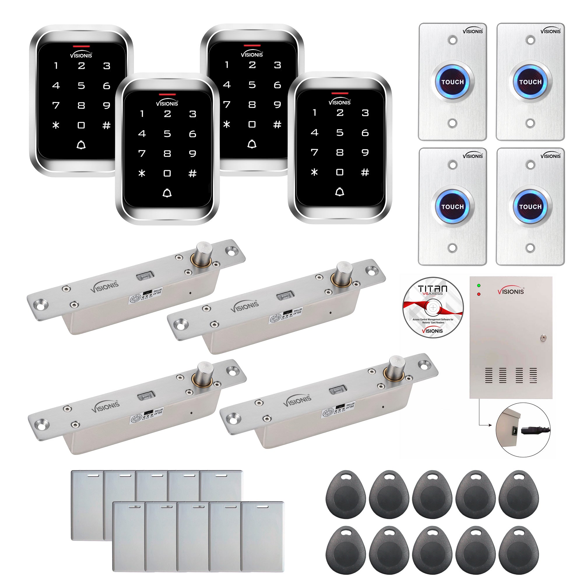 FPC-7953 Four Doors Access Control Electric Drop Bolt Fail Secure Time Attendance TCP / IP Wiegand Controller Box, Outdoor Weatherproof Keypad/Reader, EM Compatible, Software Included, 20000 Users