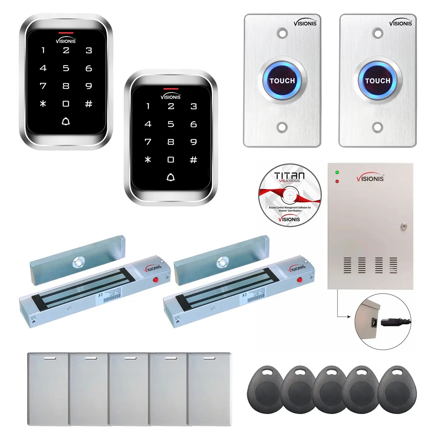 Badge access control system with 300 lbs Maglocks, Software, push to exit button and controller - FPC-7957