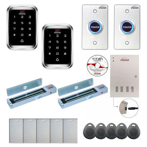 Badge access control system with 600 lbs Maglocks, Software, push to exit button and controller - FPC-7958