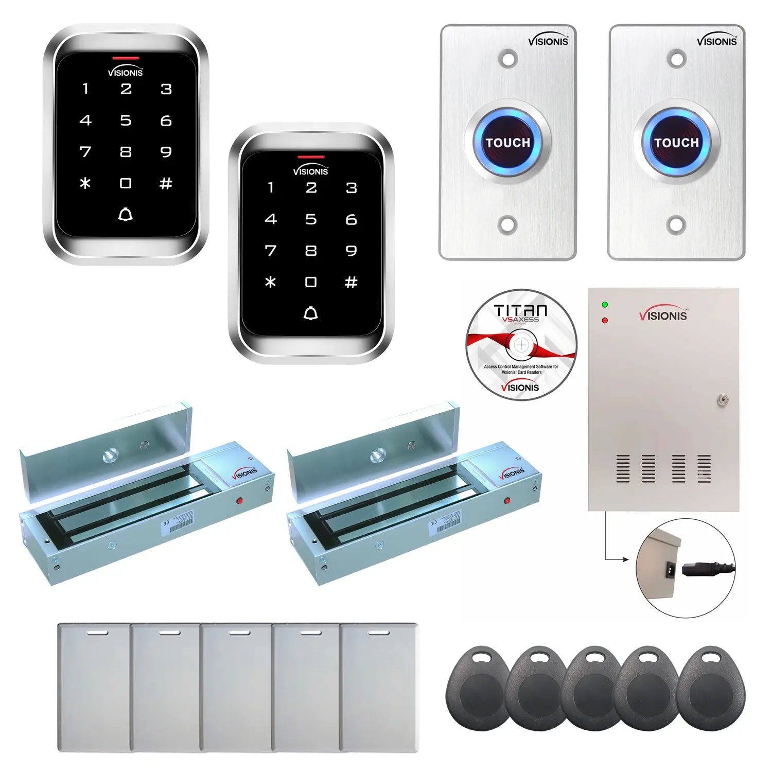 Badge access control system with 1200 lbs Maglocks, Software, push to exit button and controller - FPC-7959