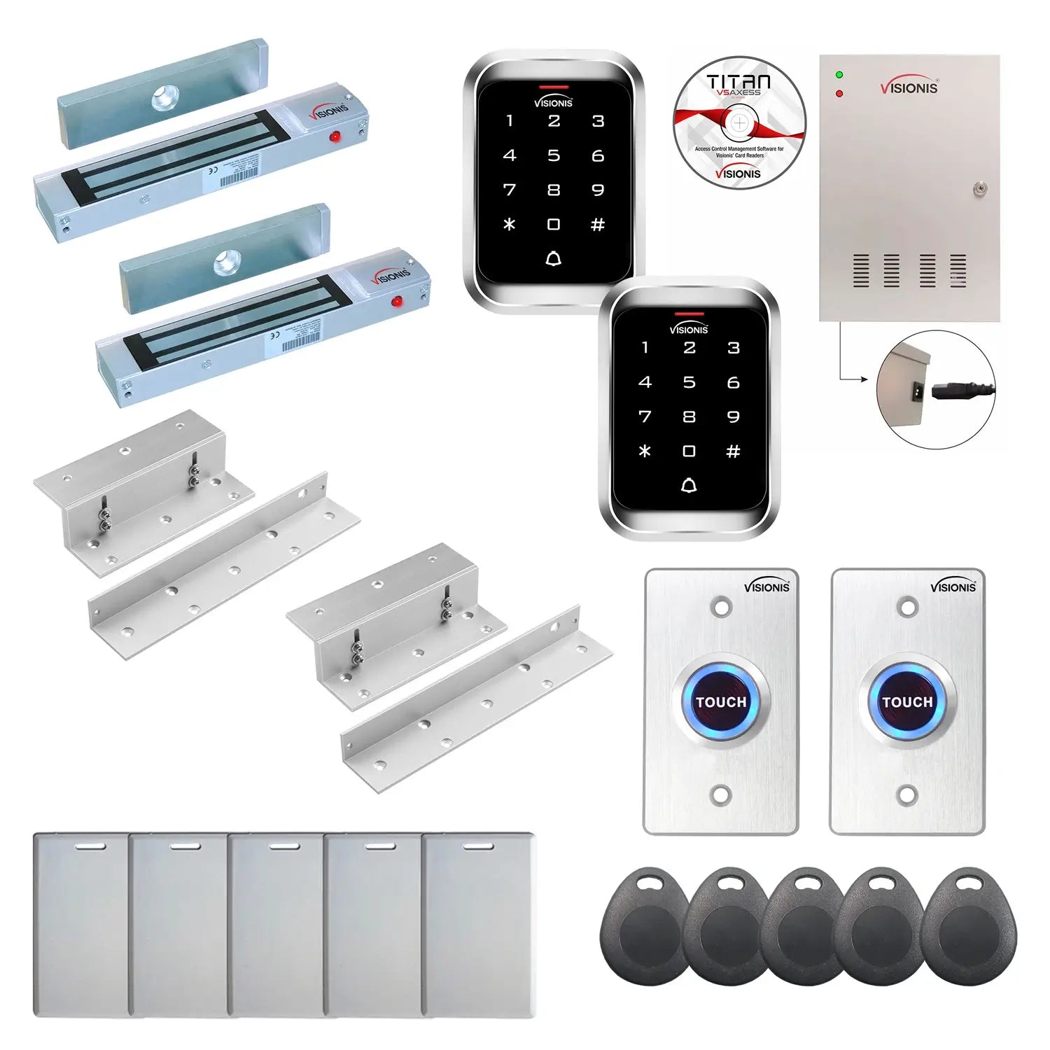 Badge access control system with 300 lbs Maglocks, Software, push to exit button and controller - FPC-7960