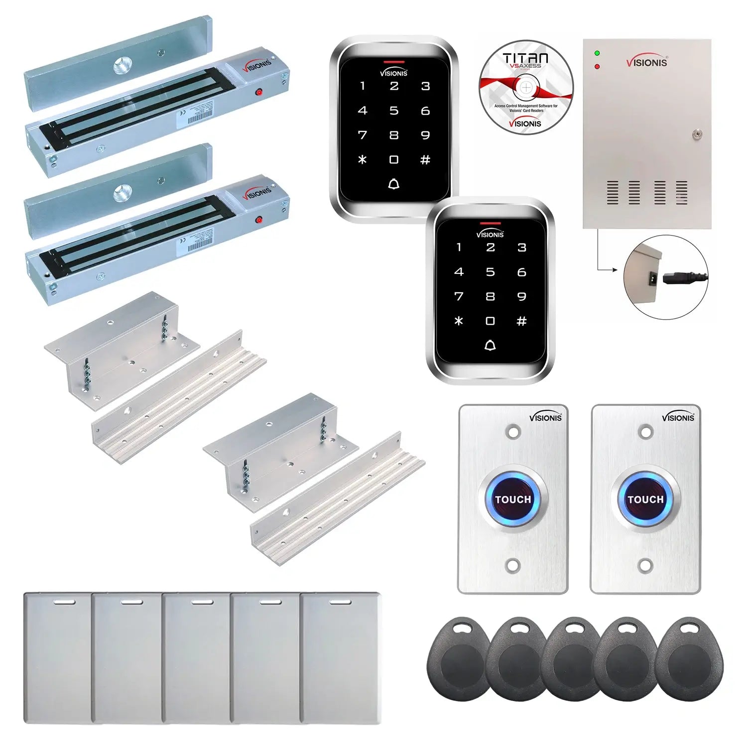 Badge access control system with 600 lbs Maglocks, Software, push to exit button and controller - FPC-7961