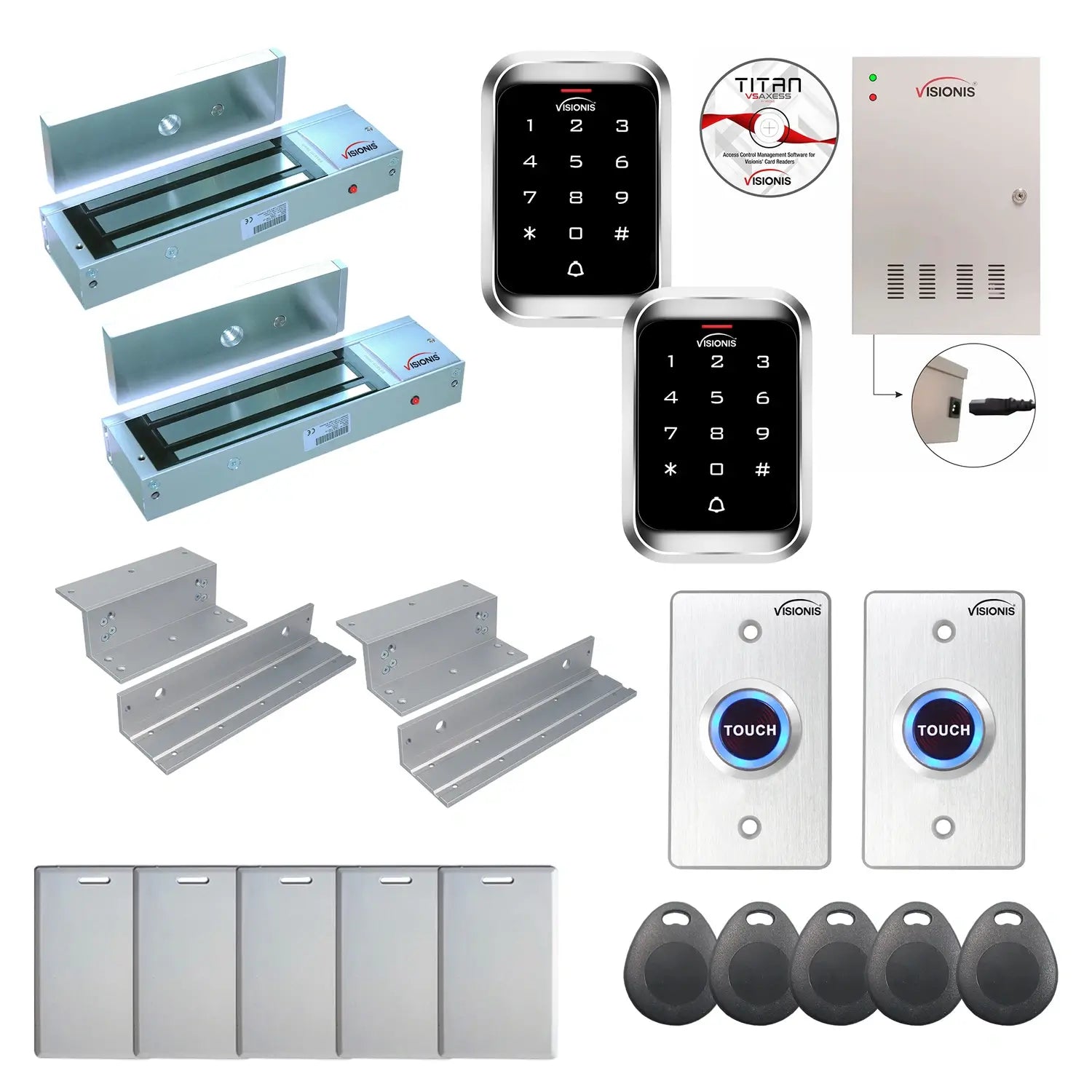 Badge access control system with 1200 lbs Maglocks, Software, push to exit button and controller - FPC-7962