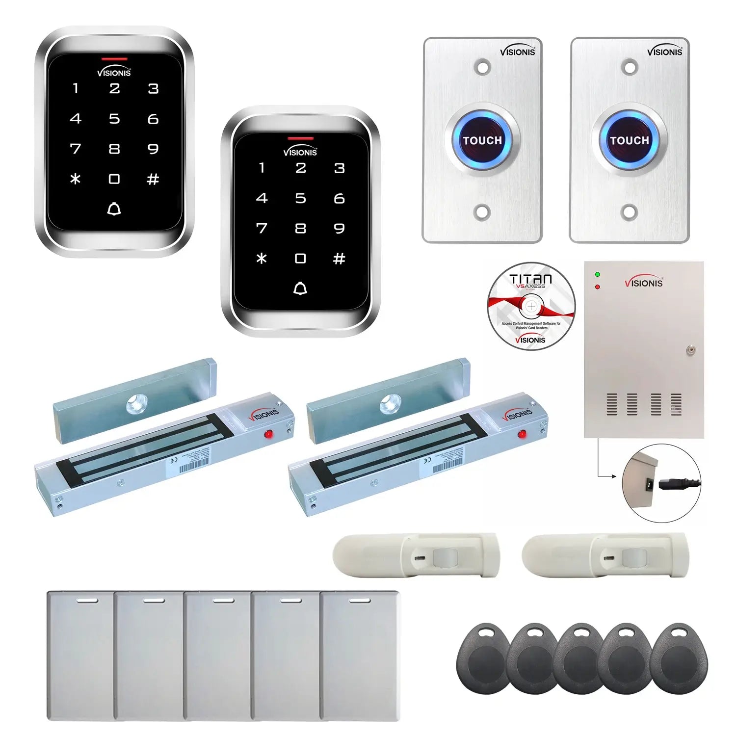 Badge access control system with 300 lbs Maglocks, Software, push to exit button and controller - FPC-7963